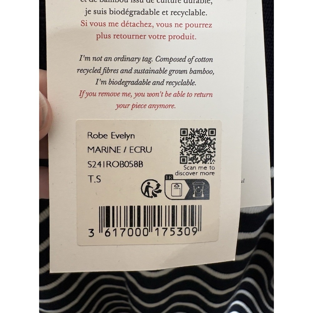 Sezane‎ Evelyn Merino Wool Navy Striped Sweater Dress Size Small NEW - Picture 5 of 7